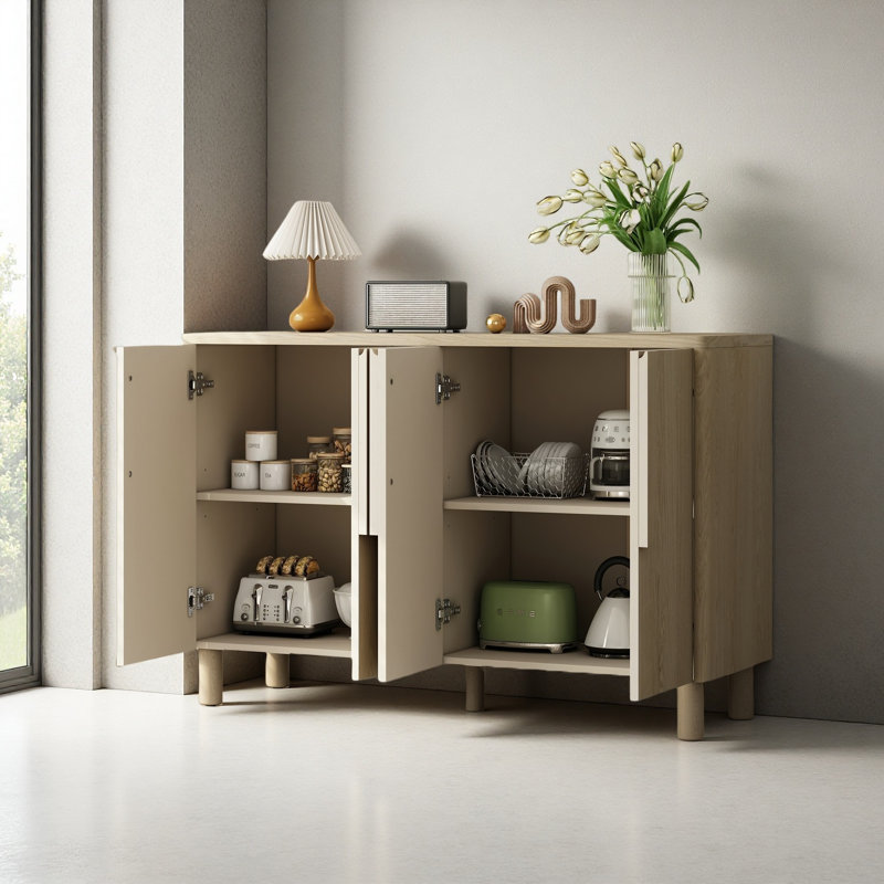 Buffet 4 portes avec rangement, Naturel