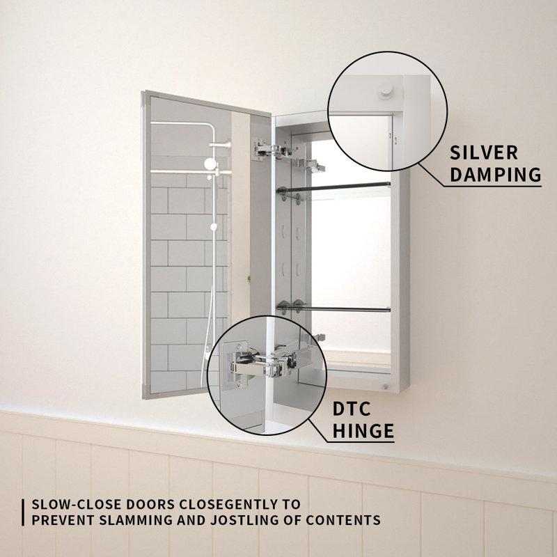Taimei 24'' H Satin Aluminum Medicine Cabinet with Frameless Mirror