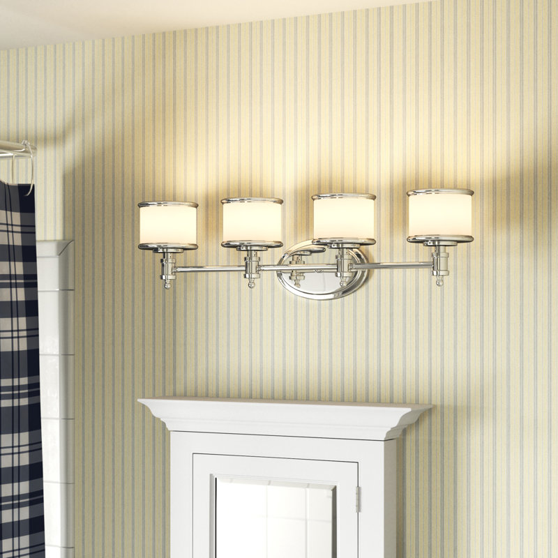 Newberry 4-Light 30.25 inch Wide Chrome Transitional Bathroom Vanity Lighting Fixture, White Frosted Opal Glass Shade, Dimmable, LED Compatible, Reversible Over the Mirror Mounted Wall Sconce