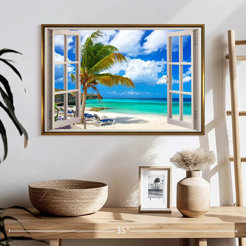 Scène de fenêtre, Cadre flottant doré, 25 po x 17 po