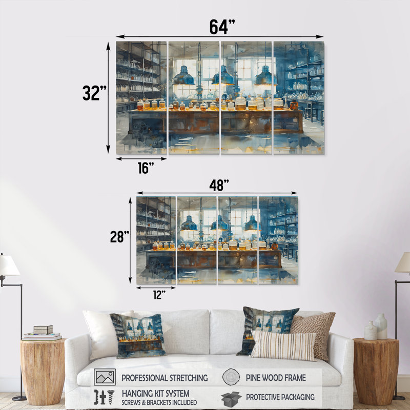 Ensemble d'art mural bleu jaune et synthétique, H 32 po x l 64 po
