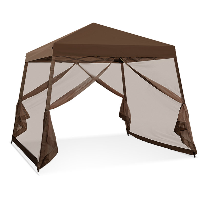 10x10 Brown Steel Pop-Up Patio Gazebo with Netting