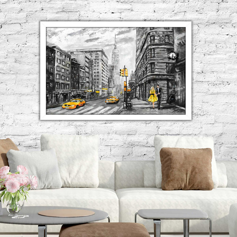 «NY NY», reproduction encadrée, H 21,5 po x l 27,5 po x P 0,75 po, Cadre blanc