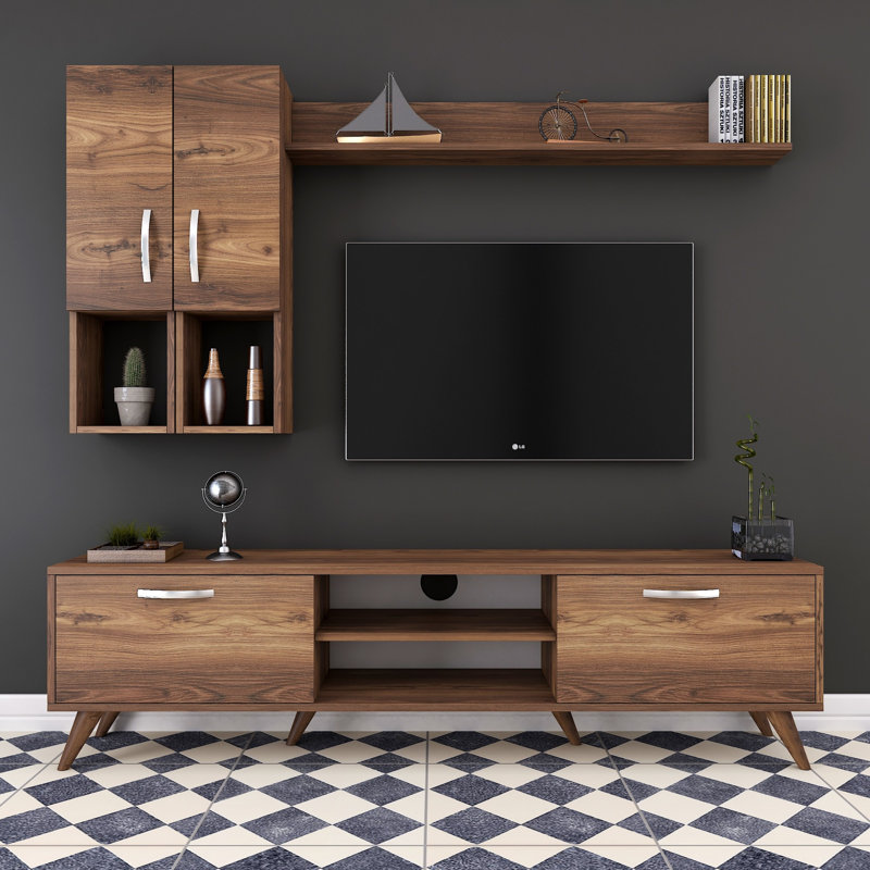 Husnu Entertainment Center for TVs up to 55", Walnut, 1 TV Stands, 1 Middle Shelf and 1 Wall Cabinet