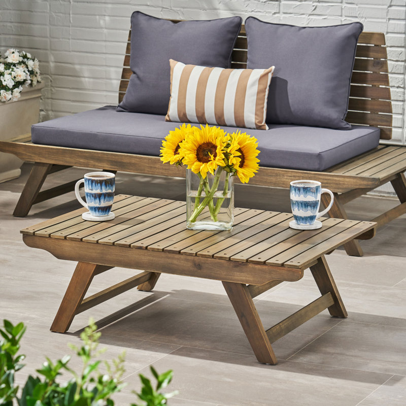  Table basse d'extérieur en bois d'acacia massif avec plateau à lattes et structure robuste, gris