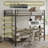 Ethan Full Over Twin Bunk Bed with Desk and Charging Station and Storage Shelves and Metal Wire Mesh Panel with Hooks for Teen,Safety Guard & Stairs,No Box Spring Needed, Black & Nature Oak-2145765171