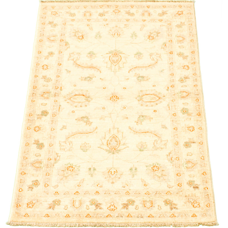 Tapis ivoire en laine noué à la main de conception unique 2 pi 11 po x 4 pi 10 po Haajra