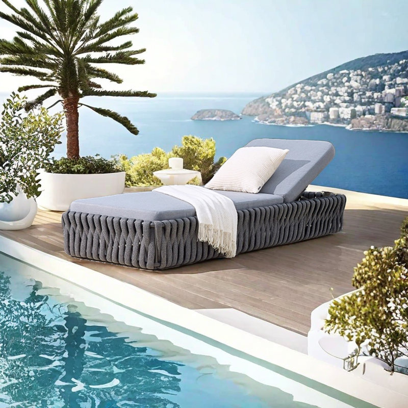 Resort-Style Outdoor Rope Lounge Chair Outdoor Chaise Lounge , Cushion Included