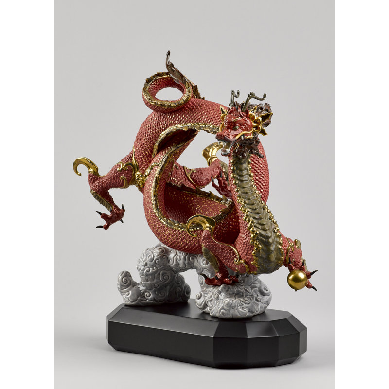 Auspicious Dragon Figurine, Red/Yellow/Gray