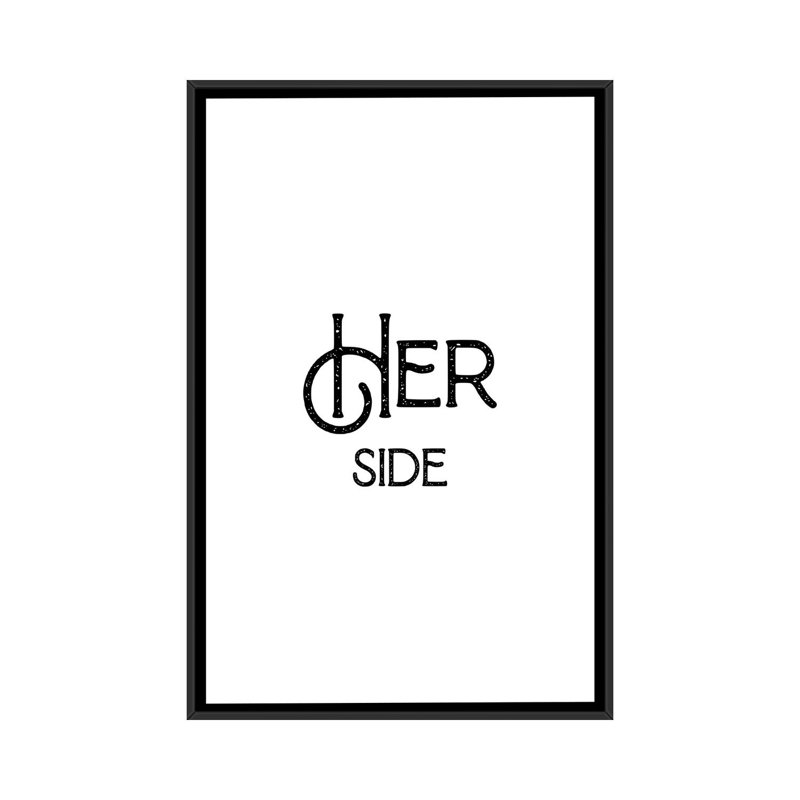 Her Side-impression d’art textuel, Pas de tapis, H 60 po x l 40po x P 1,5 po, Toile avec cadre noir