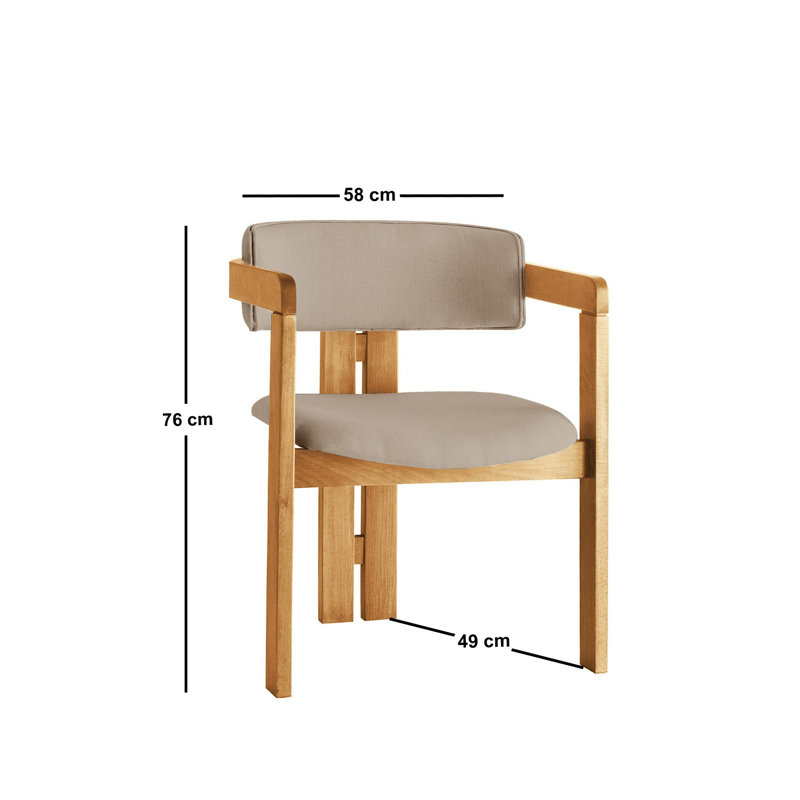 Chaise moderne scandinave, couleur chêne et vison, 22,8 po x 29,9 po x 19,3 po | Structure 100% bois, tissu en lin et siège en contreplaqué | Capacité de charge: 408 lb | Élégant et confortable pour le salon ou le bureau