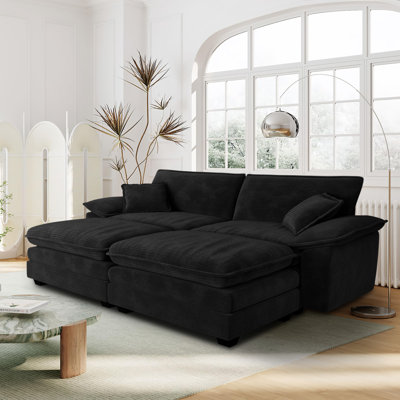 80.5-inch Modular Sectional Couch with Ottoman, Modern Corduroy Cloud Deep Seat Loveseat Chaise Lounge Sofa with 2 Pillows for Living Room Bedroom Apartment