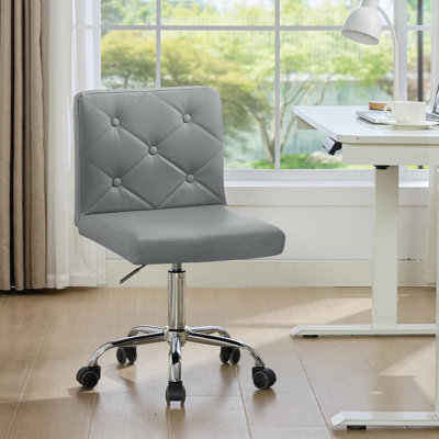 Lavdi Gray Armless Office Desk Chair Modern Tufted Task Chair Faux Leather Upholstered Computer Chair with Adjustable Seat Height