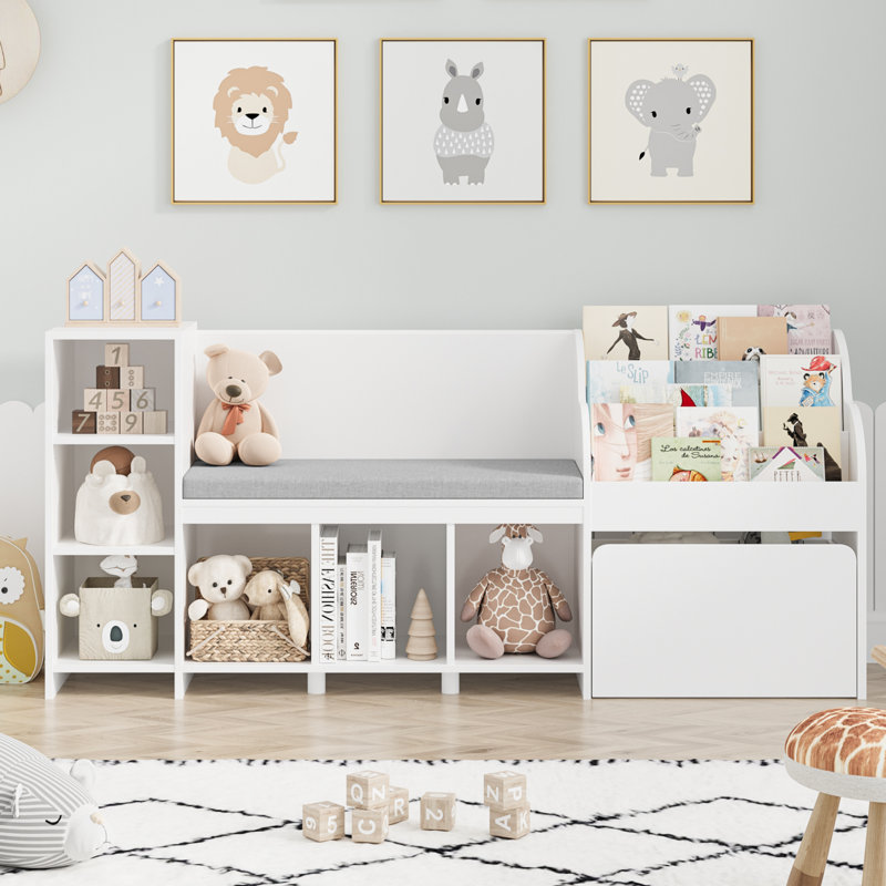 Alayzhia 67.3"W Wood Storage Bookcase with Adjustable Shelves, White