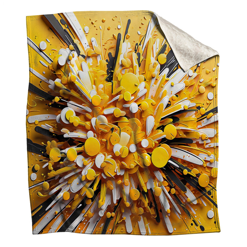 Yellow Black Abstract Explosion Blankets, 50in W x 60in H