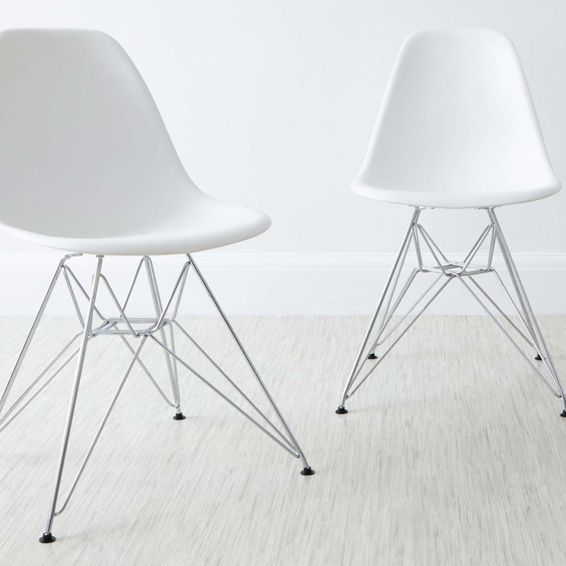 White Acrylic and Chrome Steel Modern Dining Chair Set