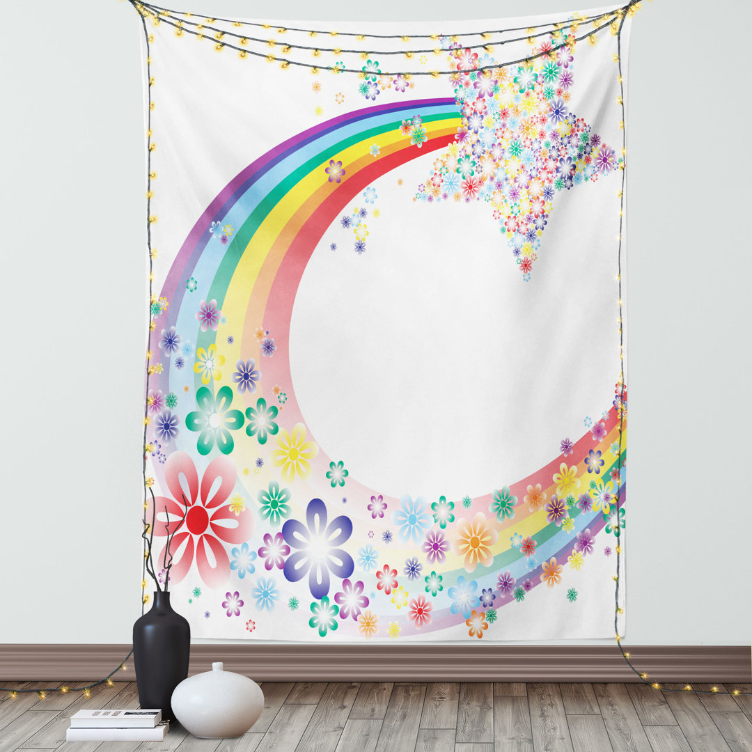 Wandbehang Abstrakt Natur Fantasie Frühling Floral Regenbogen Sterne Blumen Fröhlich Spaß Design