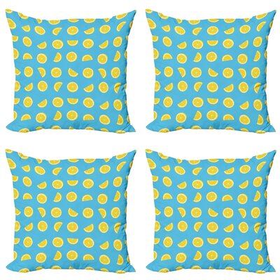 Ambesonne Yellow And Blue Decorative Throw Pillow Case Pack Of 4, Fresh Lemon Slices Fruit Happy Summer Sun Exotic Vacation Holiday Joy, Cushion Cover -  micfour_34730_24x24