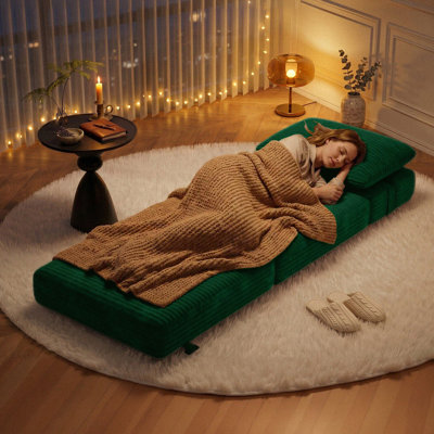 Canapé-lit pliant, futon convertible 3-en-1, canapé-lit pliant en velours côtelé avec coussin, méridienne simple sans assemblage pour salon, chambre à coucher, vert