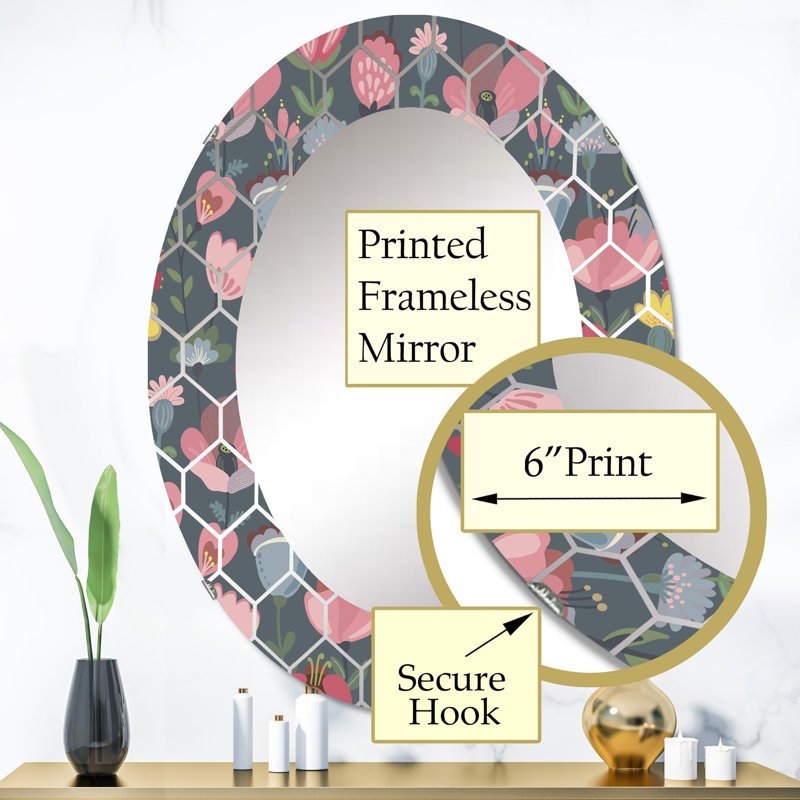Fleurs roses, feuilles, branches et baies - miroir mural moderne, 36 po x 24 po