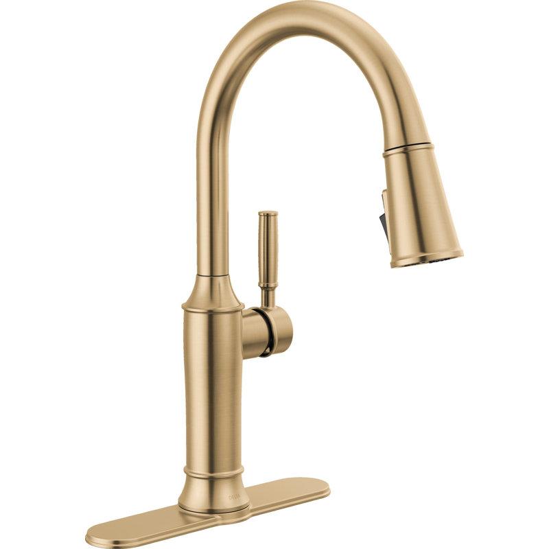 Renaldi Brushed Gold Kitchen Faucet with Pull Down Sprayer, Modern Single Hole Kitchen Sink Faucet, Single Handle, Lumicoat Champagne Bronze