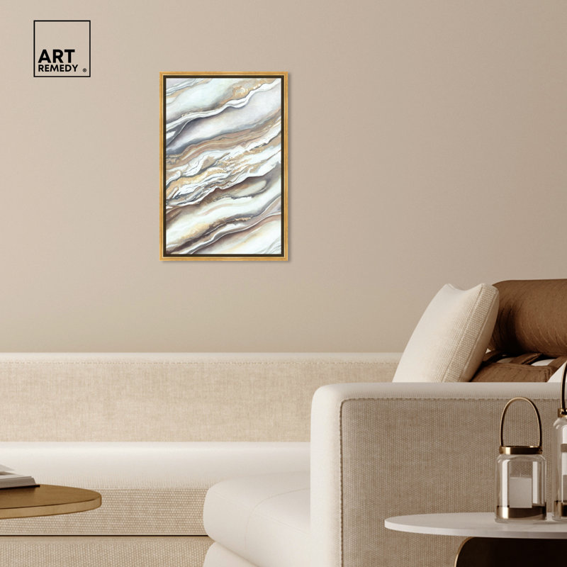 Gold Framed Neutral Abstract Canvas Wall Art, 25" x 17"