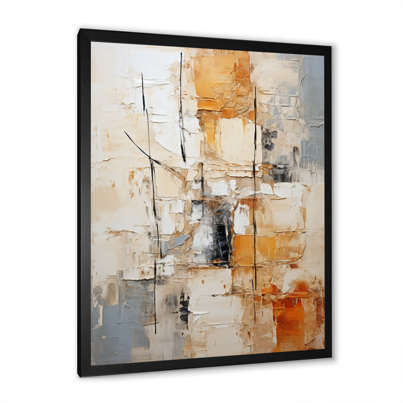 Collage géométrique beige I - reproduction sur toile, Cadre photo noir, H 32 po x l 16 po x P 1 po
