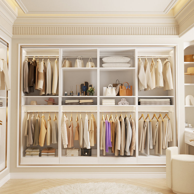 Wood Closet System with Hanging Rods, White