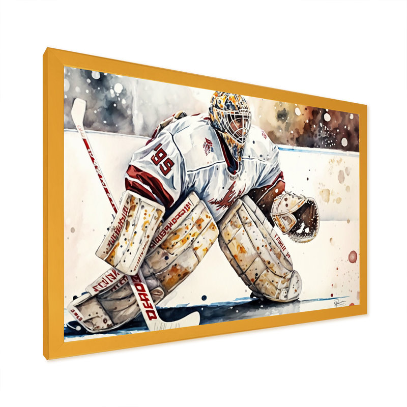 Hockey gardien de but sur glace pendant le match III - art mural de hockey sportif pour le salon, H 12 po x l 20 po x P 1 po