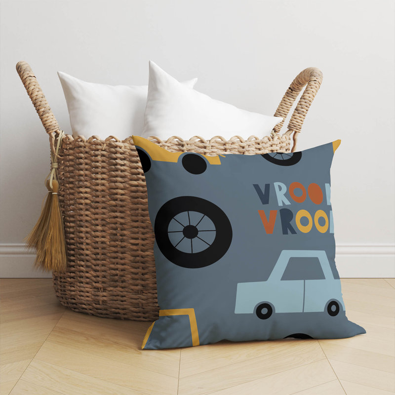 Coussin Vroom, Bleu / or / orange, H 26 po x l 26 po