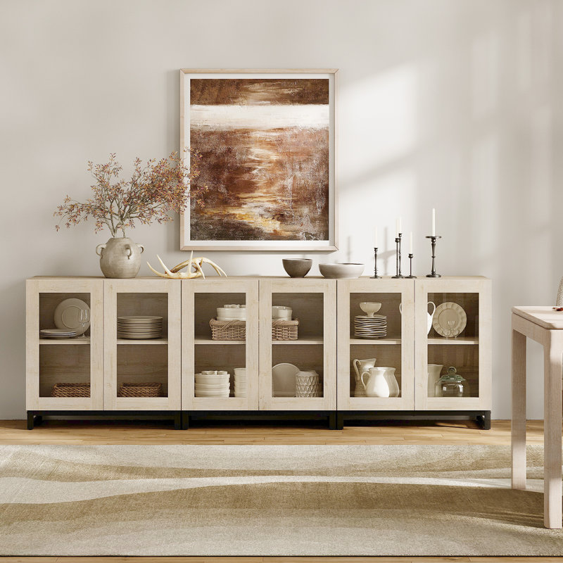 3 In 1 Multifunctional Sideboard Buffet Cabinets With 6 Glass Doors, Modern Sideboard Credenza With Adjustable Shelf And Metal Base, Coffee Bar Cabinet Storage Cabinet For Living Room, Kitchen