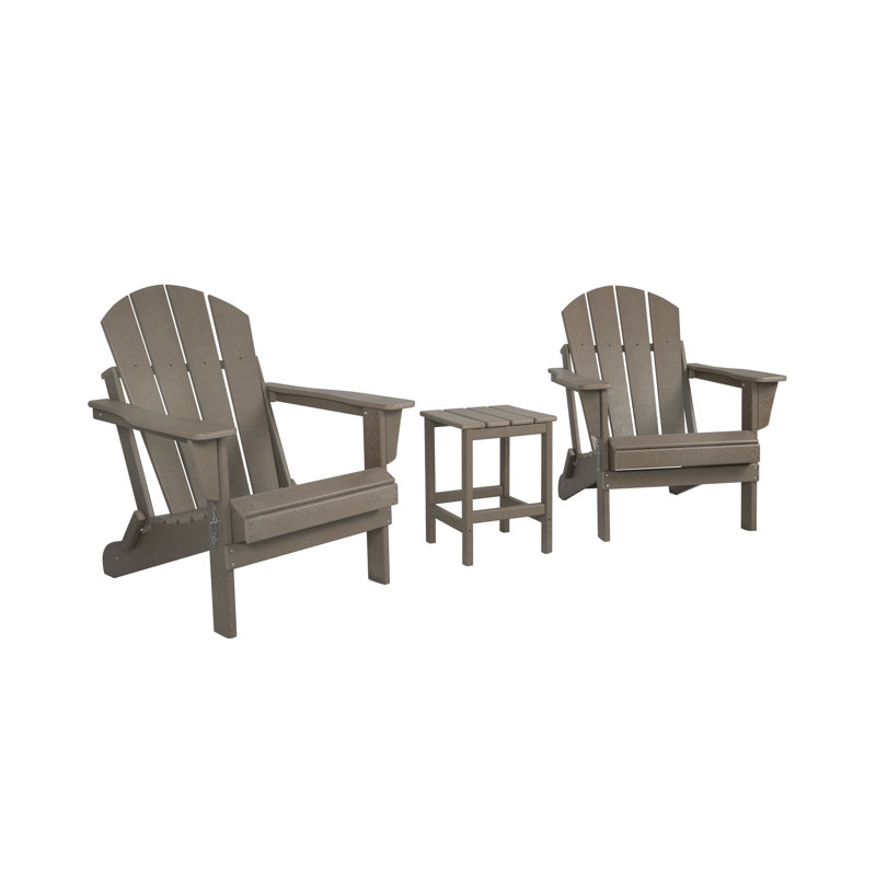 Chaise Adirondack pliante en plastique pour 2 personnes avec table Laguna, Bois patiné