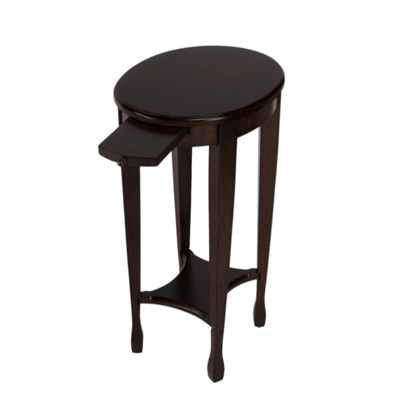  Table de bout ovale contemporaine en châtaignier avec tablette