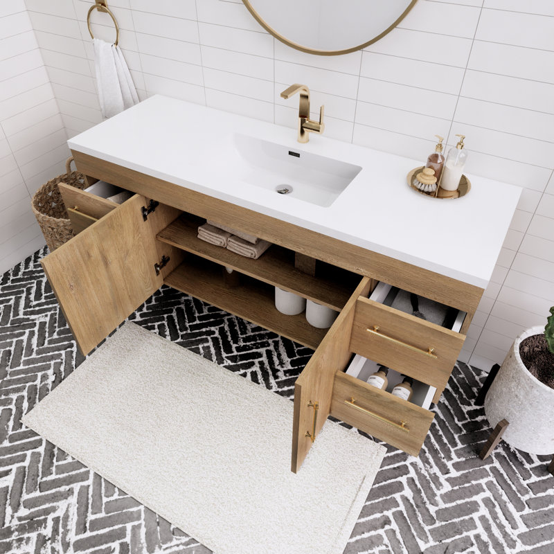 Ensemble de meuble-lavabo mural simple 60 "Spring, Chêne et teck