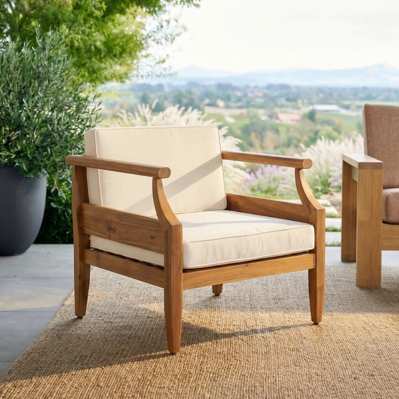 Chaise de patio avec coussins Mcclurg, Crème