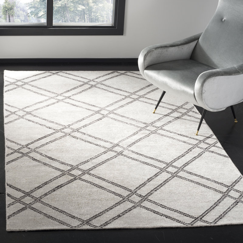 Tapis gris / gris en coton noué à la main Bradenton, Rectangle 4 pi x 6 pi