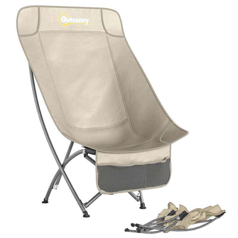 Outsunny Portable Camping Chair for Adults Heavy Duty Camp Seat Khaki