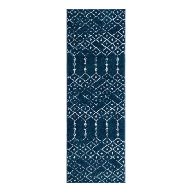 Tapis bleu marine / blanc Lenwood, Tapis de couloir 2 pi x 6 pi