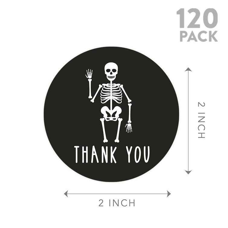 The Holiday Aisle® Thank You Skeleton Happy Halloween Stickers | Wayfair