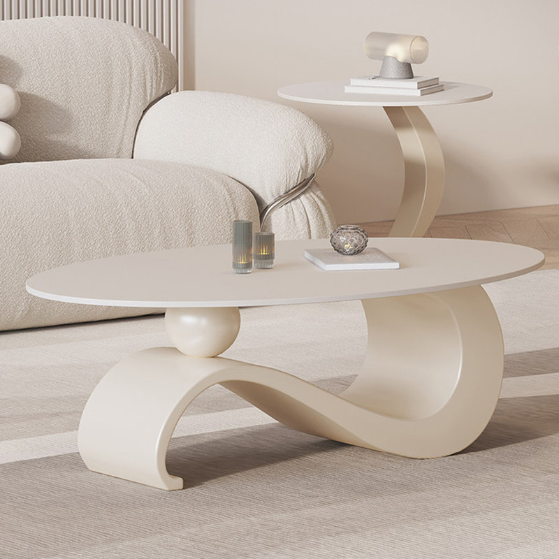 Table basse ovale moderne et minimaliste., H 18 po x l 39,3 po x P 21,6 po