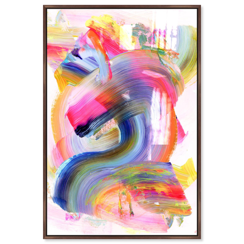 Oliver Gal Neon Swirl Abstract - Hand-Applied Glass Coat Framed Canvas Art, 24" H x 16" W, Brown