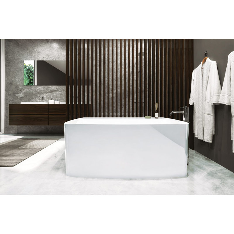 Lab 59.5'' L Freestanding Soaking Bathtub, White True High Gloss, White/Polished Chrome