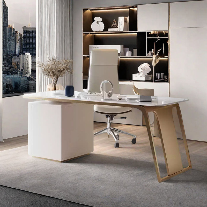 Sintered stone unique desk, Gold/White