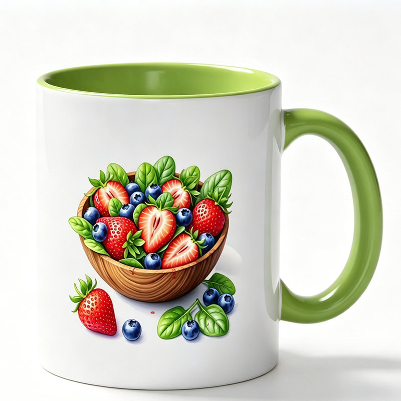 Charming Ceramic Mug with Fresh Strawberry Blueberry Fruit Bowl Design - Perfect Gift for Mom on Mother'S Day Birthday.