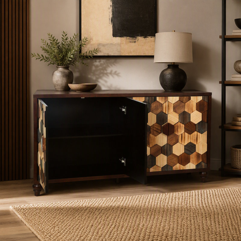 Buffet 59,8 "avec motif en nid d'abeille, armoire d'appoint moderne