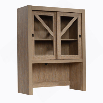 Library Hutch With Adjustable Shelves And Sliding Glass Doors For Versatile Display And Storage.