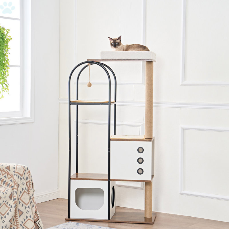 Modern Cat Tower, Multi-Level Cat Condo With 1 Caves,2 Scratching Posts