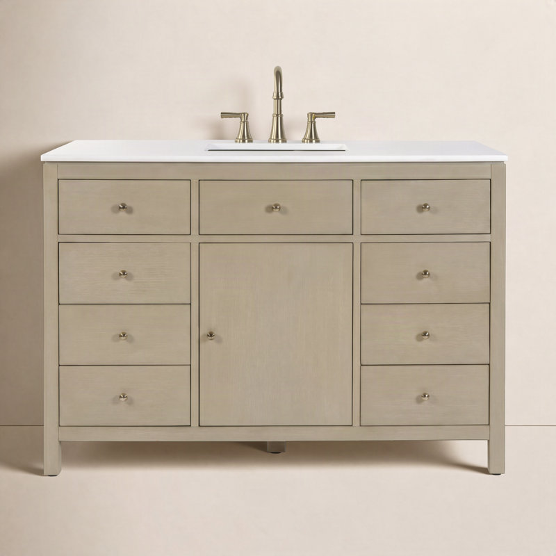 Celine 48 In Single Sink Bathroom Vanity With Quartz Top, Antique Taupe, Antique Taupe