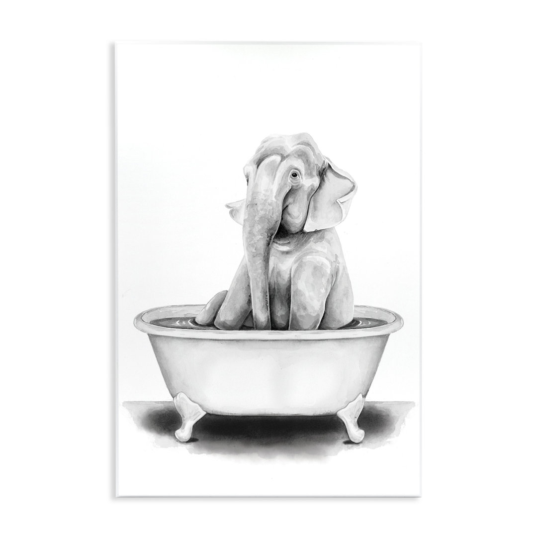 'Elephant in a Tub Funny Animal Bathroom' by Rachel Neiman - Drawing Print Stupell Industries 