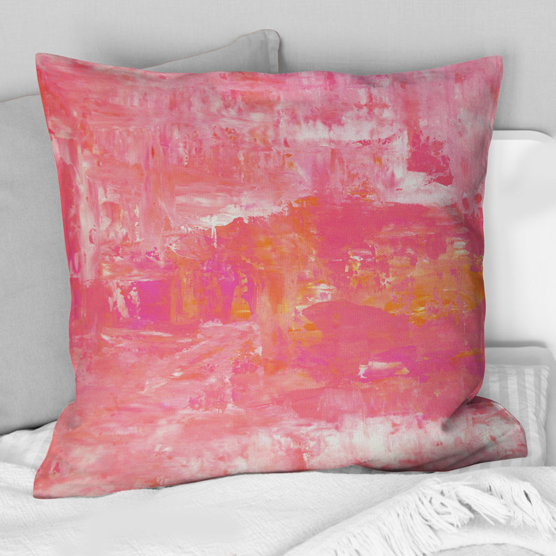 Art abstrait orange et rose, champs de couleurs - coussin imprimé moderne, H 18 po x l 18 po, Carré